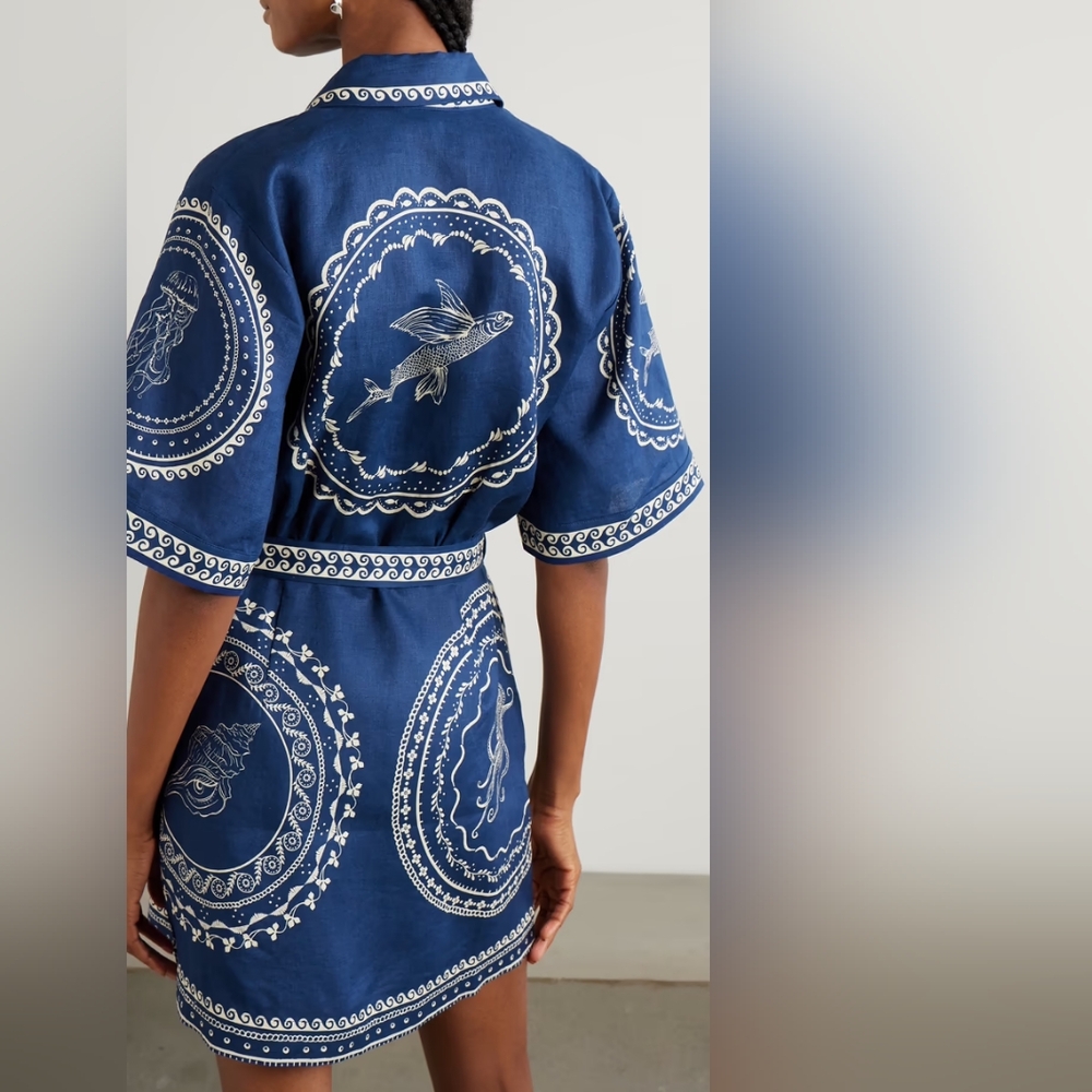 Alemais Oceane belted printed linen mini shirt dress - Picture 2 of 11